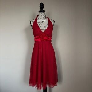 Le Chateau red polka dot pin up halter neck dress